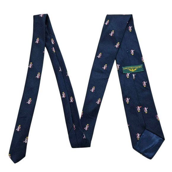 VTG Christmas Santa Claus Silk Neck Tie England Country Club Embroidered Holiday - Picture 6 of 7